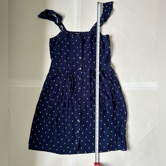MADEWELL Ruffle-Strap Button-Front Dress in Polka Dot navy white size 2 - Picture 9 of 13